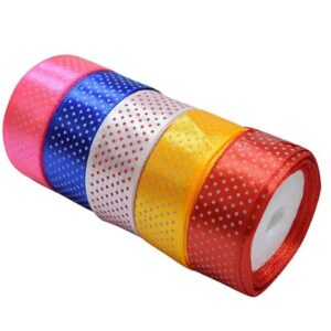 Satin Ribbon dotted design in 1 inch & 10 Meters  Approx-Pack of 5 pcs