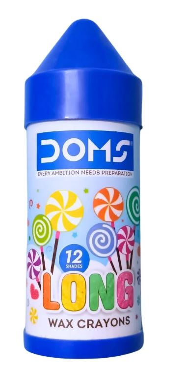 DOMS Extra Long Wax Crayons Round Box in 12 shades