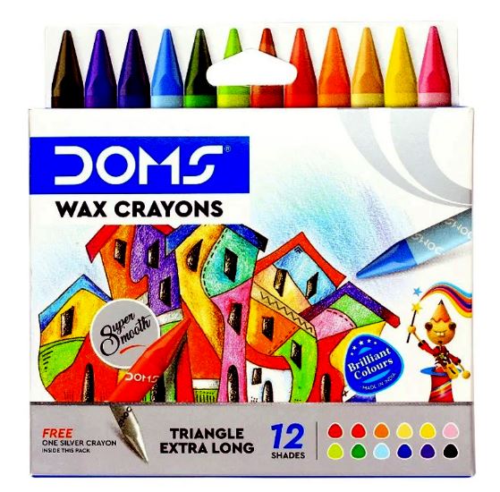 DOMS Triangle Extra Long Wax Crayons in 12 shades