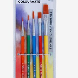 DOMS Colour Flat & Round Brush set 5 pcs in Flat Size-2,6 & Round Size-0,2,4